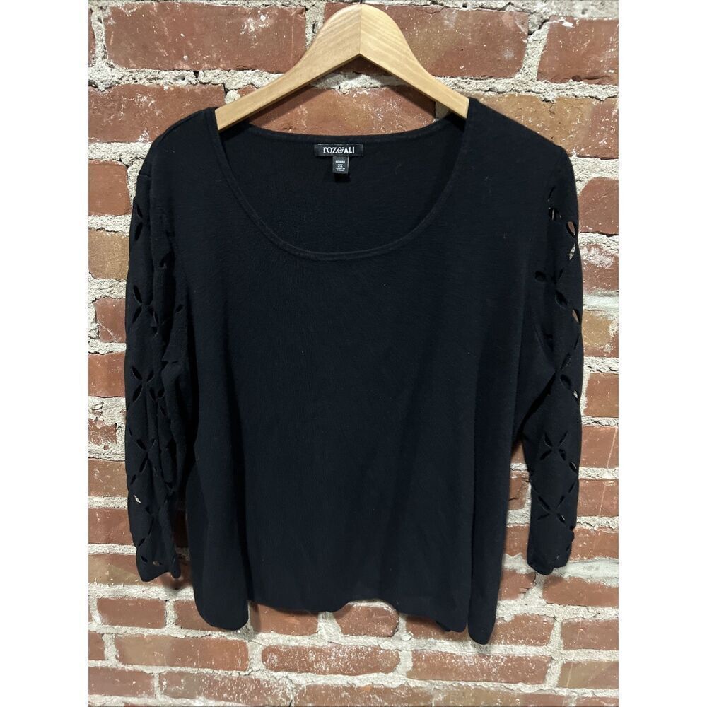 Roz and Ali Sweater Womens Plus 2X Black Rayon Blend